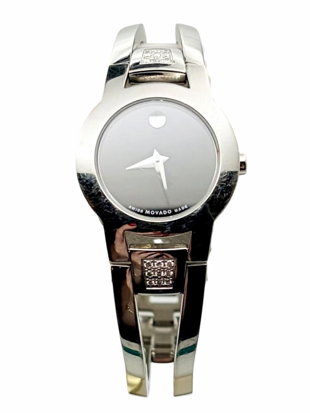 Vintage Movado Amorosa Diamond Museum Watch Black & Silver Y2K